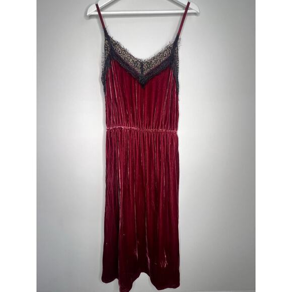 Sundance Norma Elegance Maroon Velvet Lace Silk Blend Midi Dress Women's Size XS - Picture 2 of 10